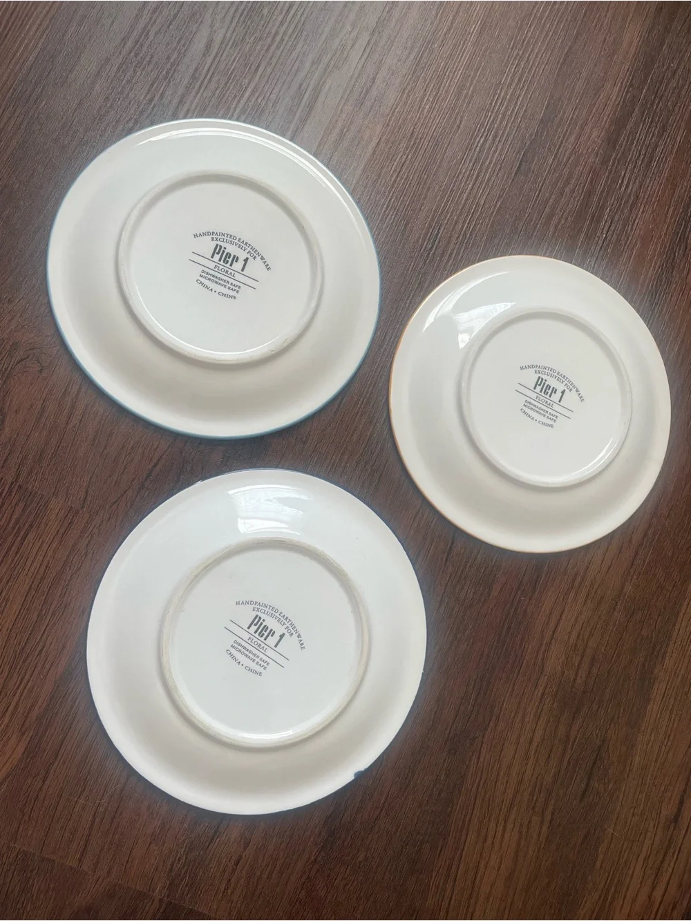 Pier 1 READ Handpainted Earthenware Floral Pattern Set of 3 8” Salad Plates